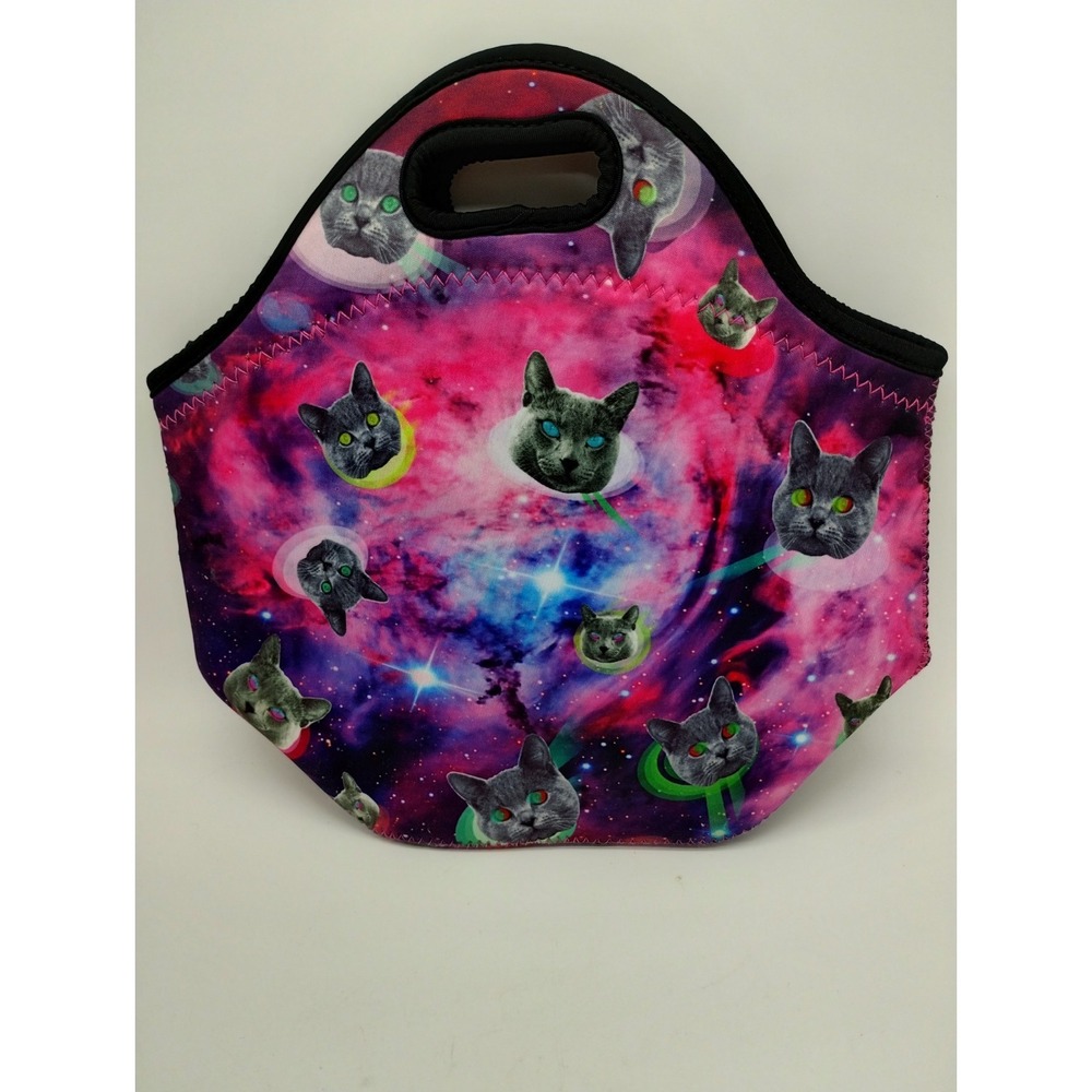Wrapables Insulated Space Cat Purse Lunch Bag Zippered Funny Guy Creations